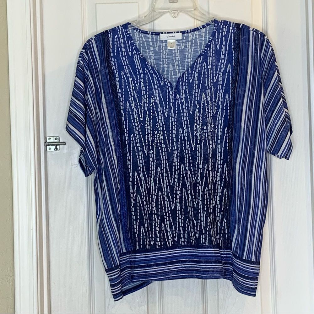 CJ Banks Blue Rhinestone Top Size X/14W